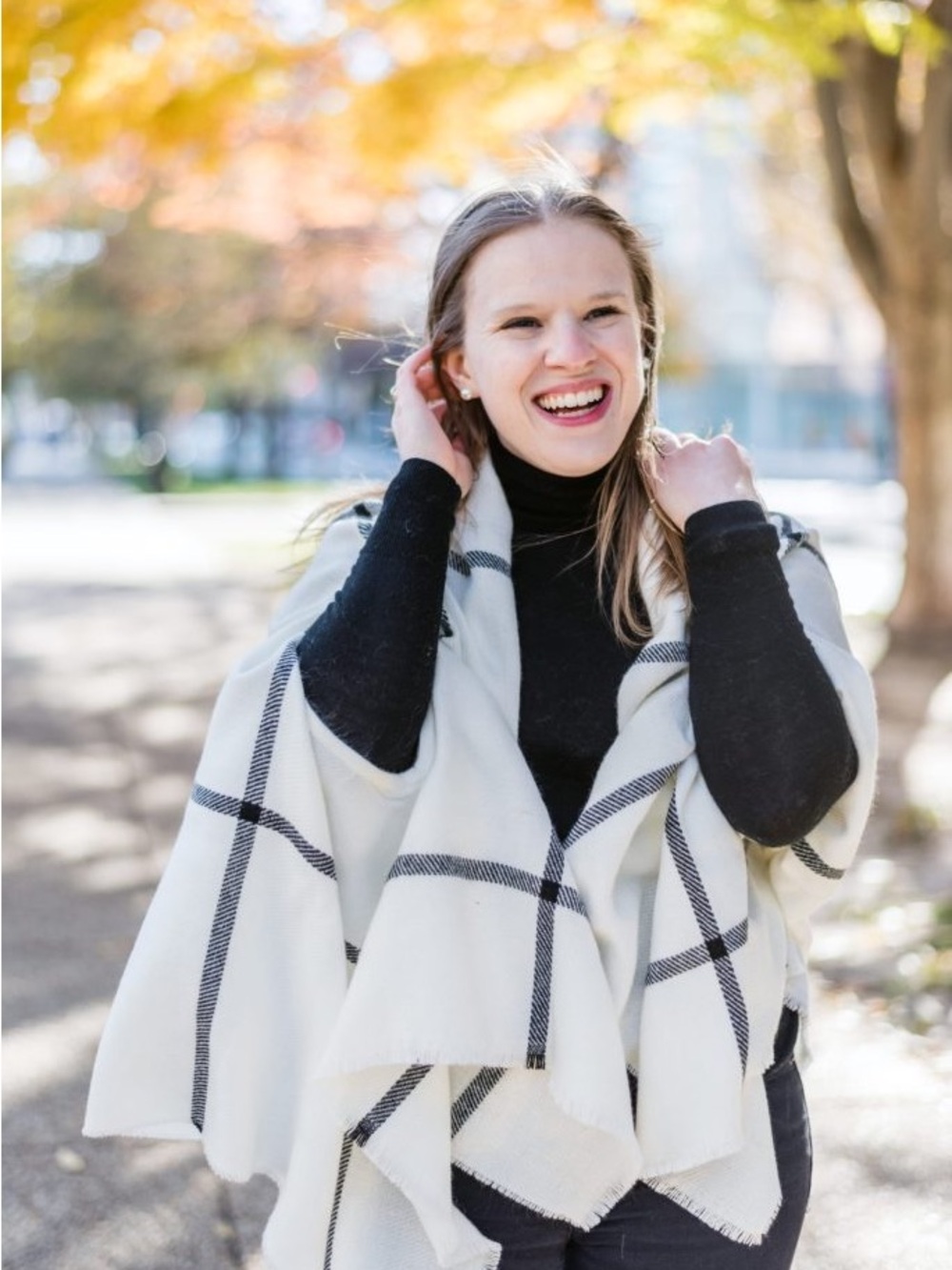 Elegant Cream and Gray Plaid Cape